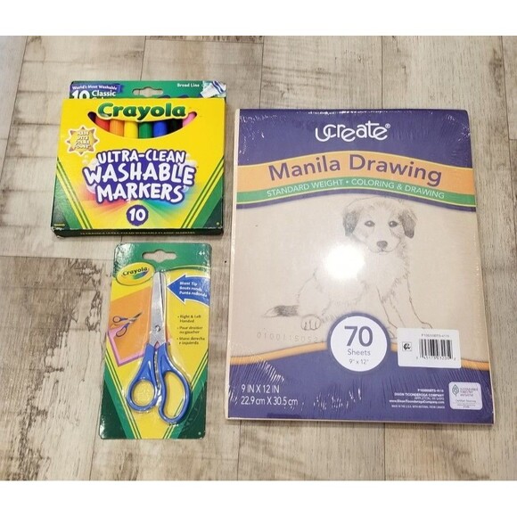 Lot Of Crayola Markers Scissors Manilla Paper School Supplies Fast Shipping - Picture 1 of 1